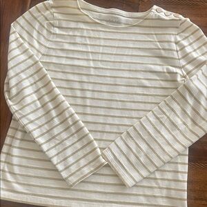 J. Crew Striped long sleeve pullover ivory gold shimmer tee top size M